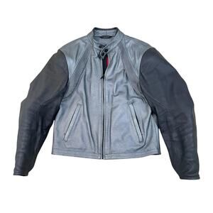 VTG Dainese Leather Motorcycle Jacket Mens 52 Black Gray Perforated Armored